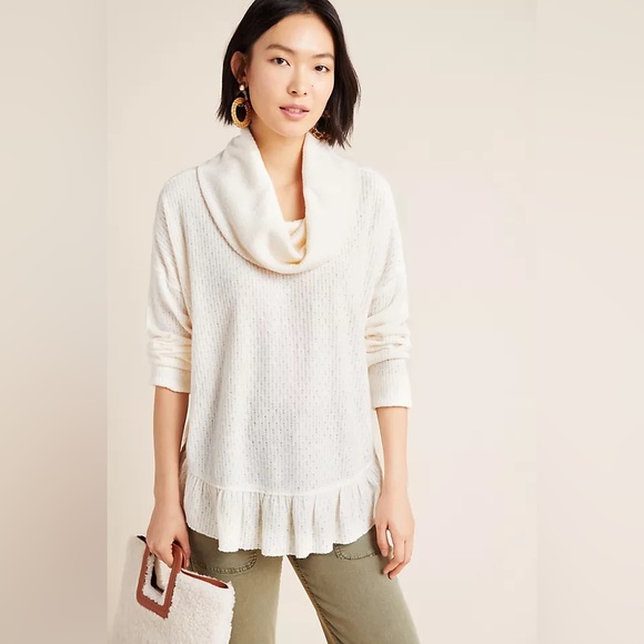 Anthropologie | Maeve Addie Ruffled Hacci Cowlneck Pullover in Black Size Small - Picture 3 of 14